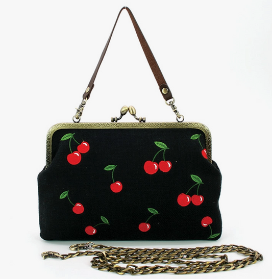 Kisslock Bag in Linen + Cotton Blend Fabric