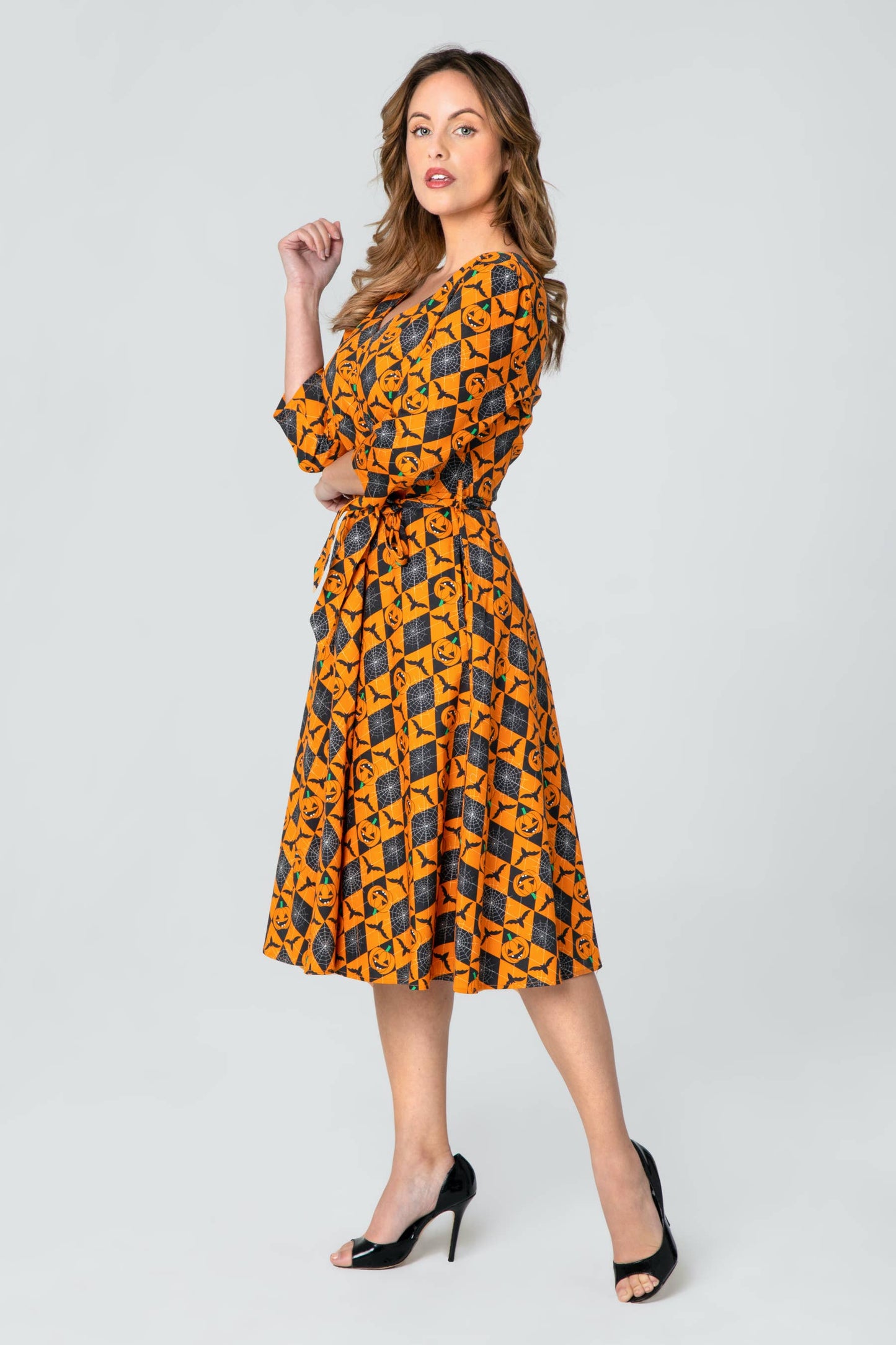 218110 | Pamela | Swing Dress With Pockets: Orange Black