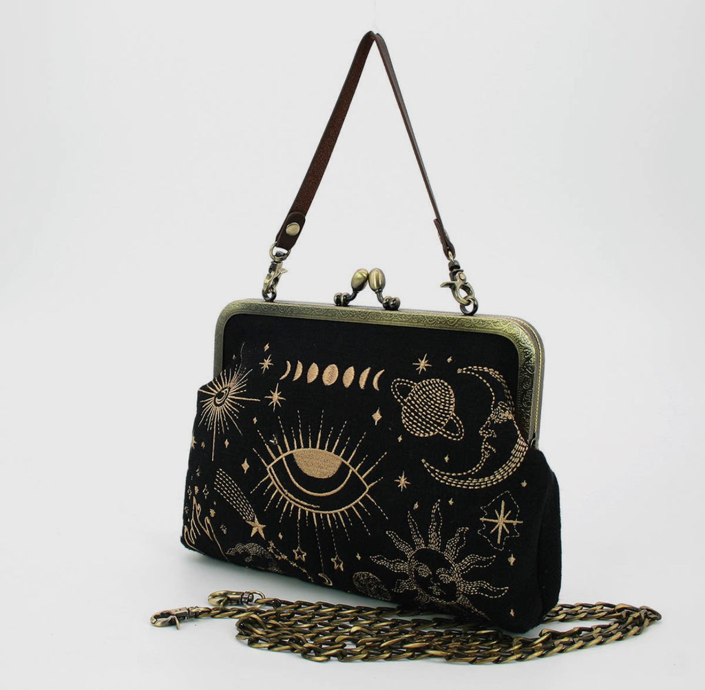 Kisslock Bag in Linen + Cotton Blend Fabric - Evil Eye