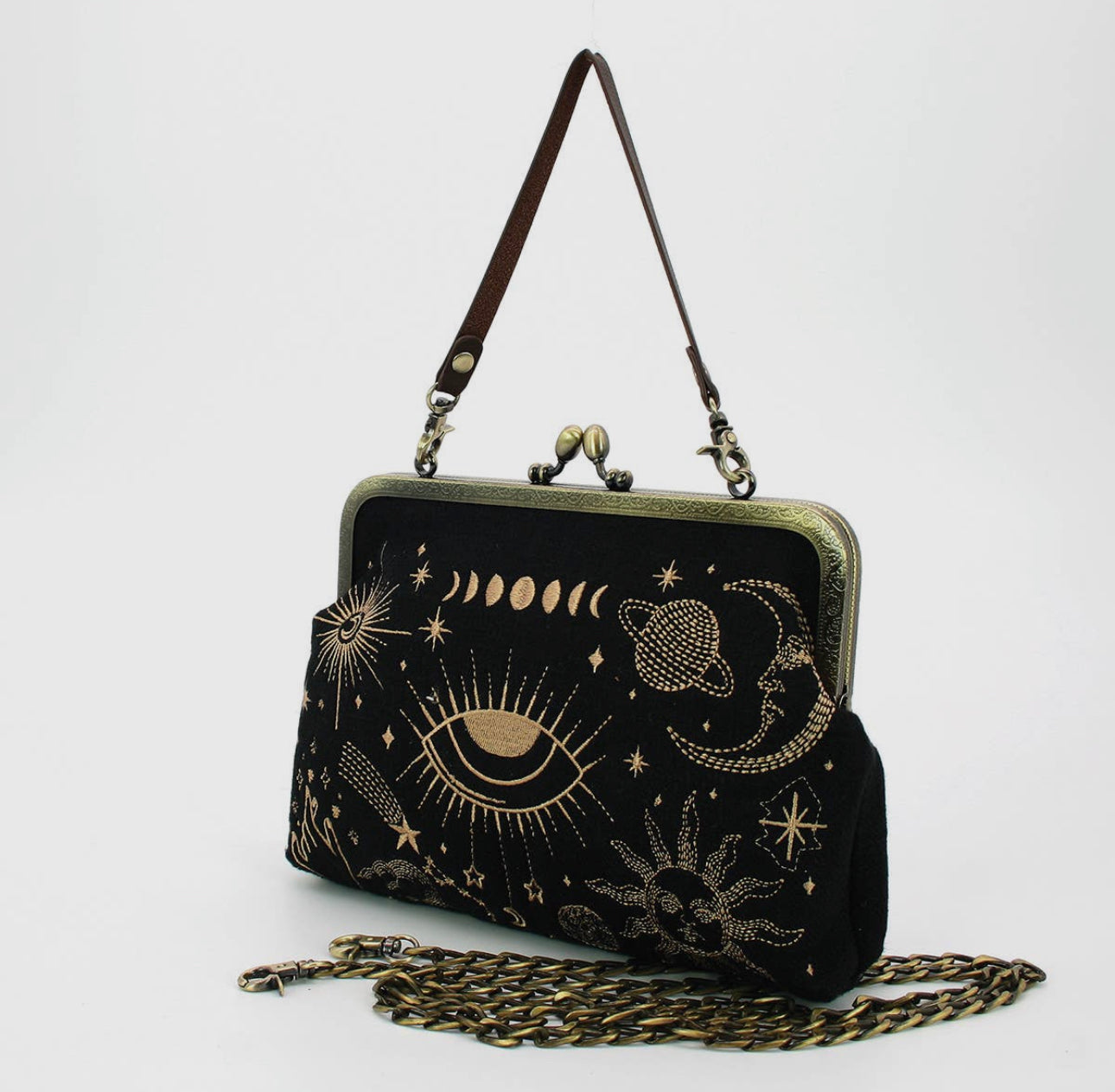 Kisslock Bag in Linen + Cotton Blend Fabric - Evil Eye