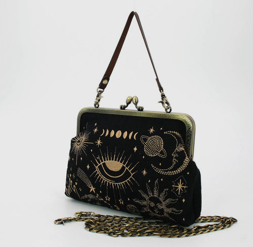 Kisslock Bag in Linen + Cotton Blend Fabric - Evil Eye