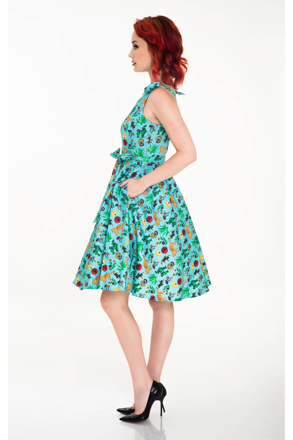 19332 | Bri | Fit & Flare Dress With Pockets: Turquoise Multi