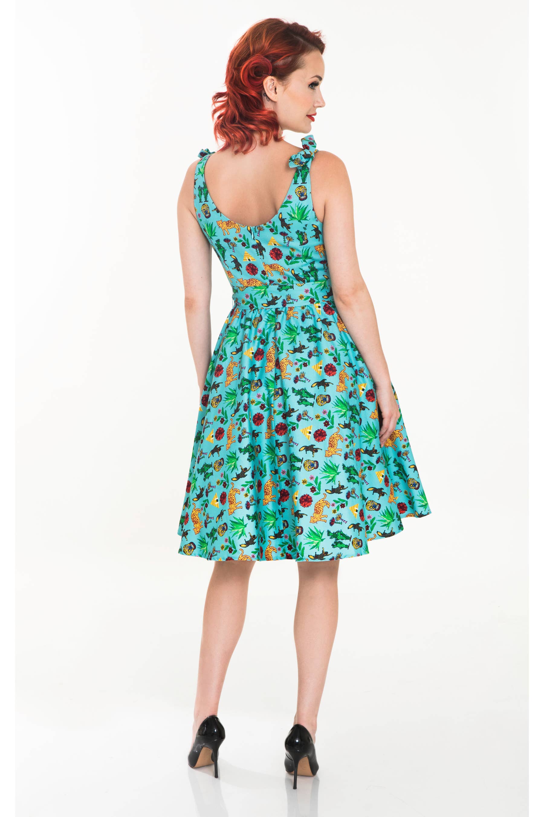 19332 | Bri | Fit & Flare Dress With Pockets: Turquoise Multi