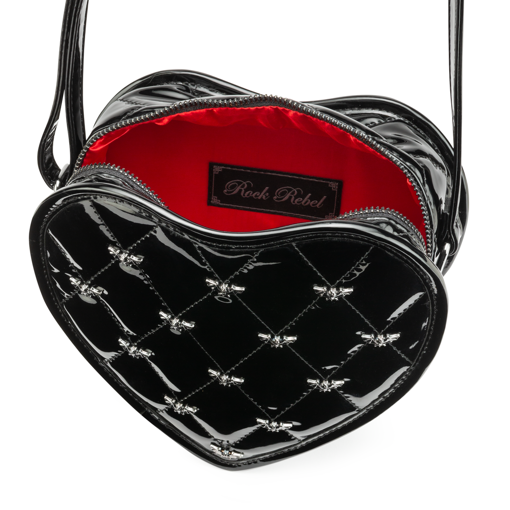 Mina Bat Studded Heart Crossbody Vinyl Black