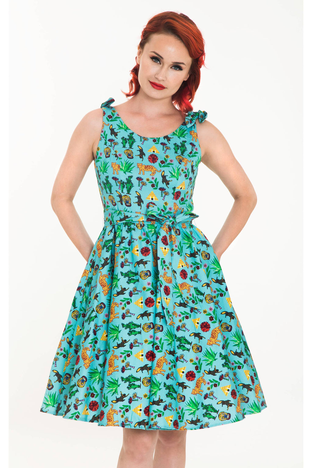 19332 | Bri | Fit & Flare Dress With Pockets: Turquoise Multi