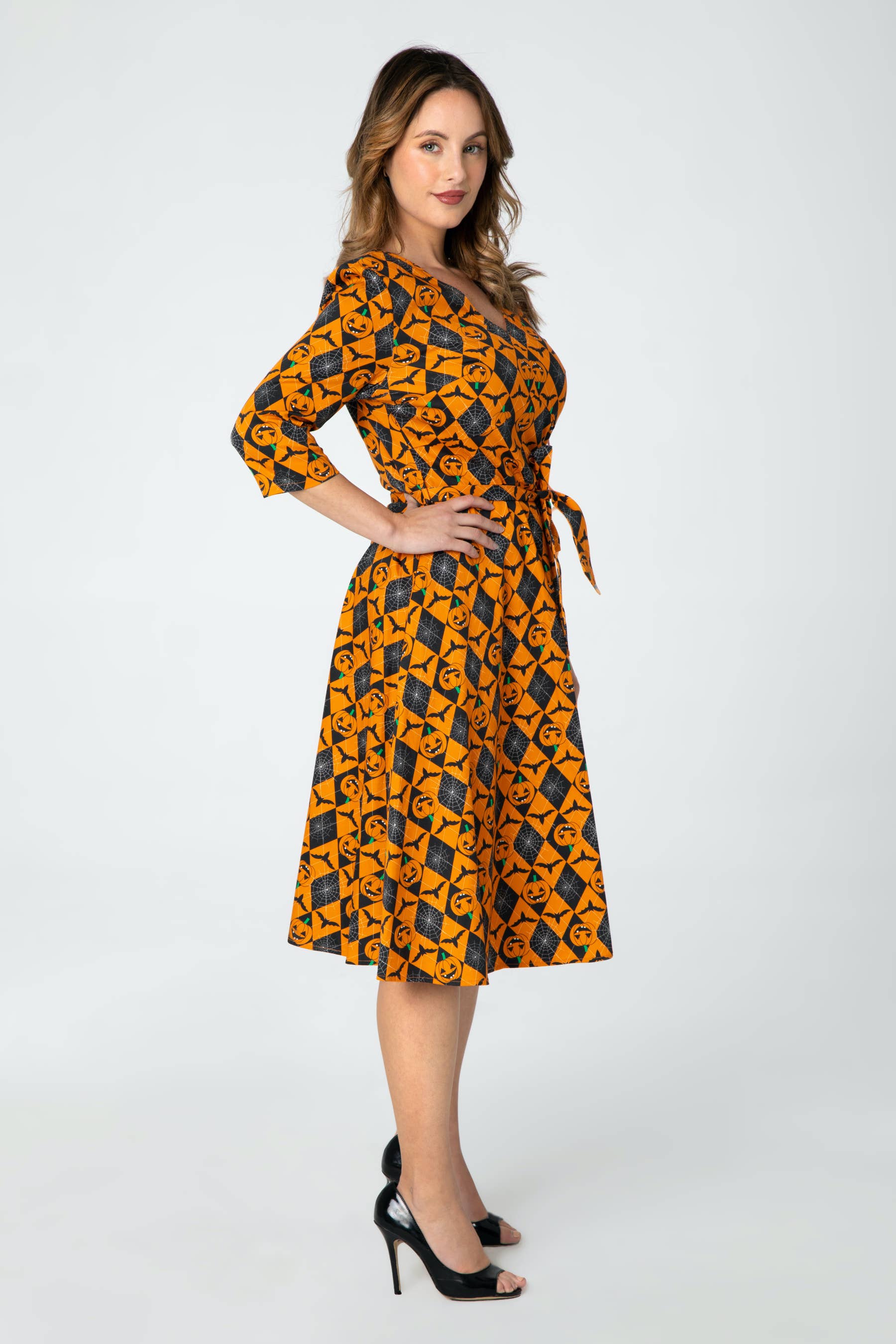 218110 | Pamela | Swing Dress With Pockets: Orange Black
