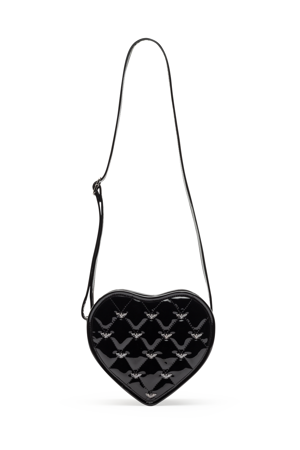 Mina Bat Studded Heart Crossbody Vinyl Black