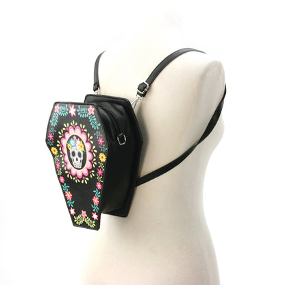 Sugar Skull Coffin Convertible Crossbody Backpack