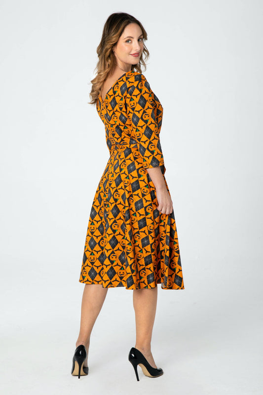 218110 | Pamela | Swing Dress With Pockets: Orange Black / S