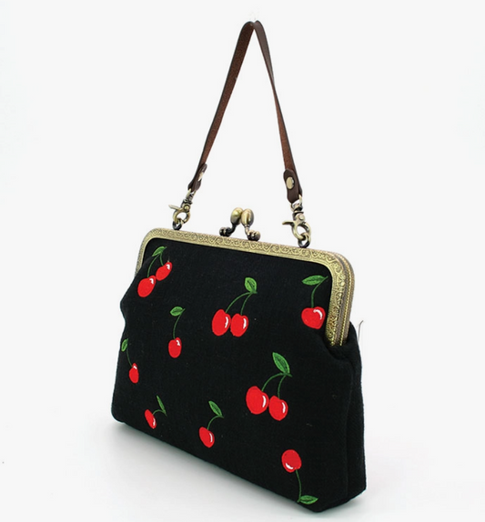 Kisslock Bag in Linen + Cotton Blend Fabric