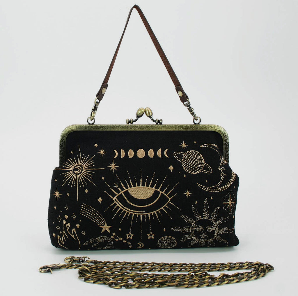 Kisslock Bag in Linen + Cotton Blend Fabric - Evil Eye