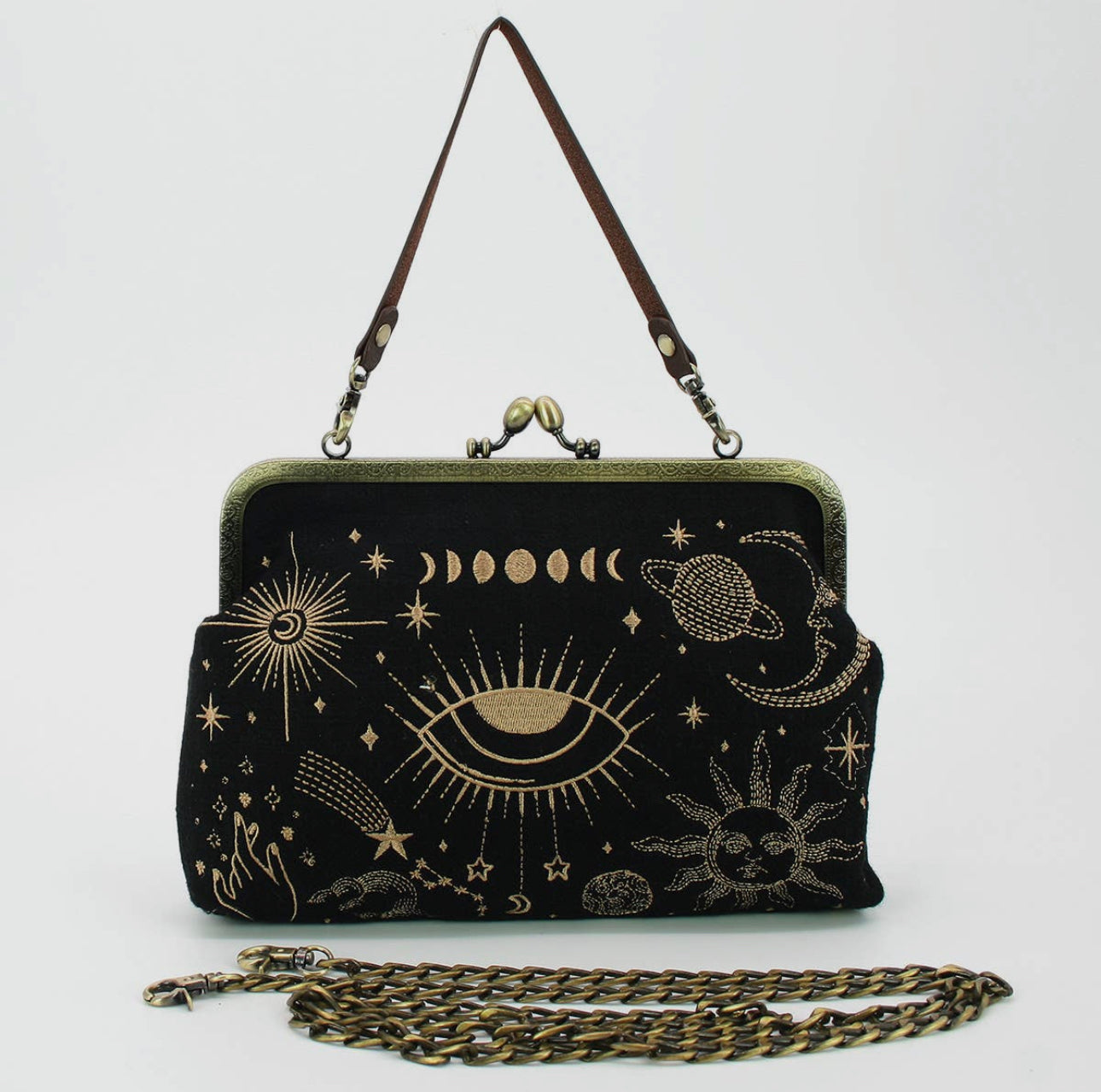 Kisslock Bag in Linen + Cotton Blend Fabric - Evil Eye