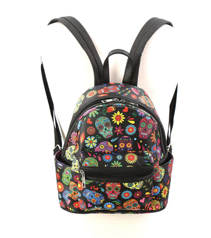 Floral Sugar Skull Head Collage Mini Backpack