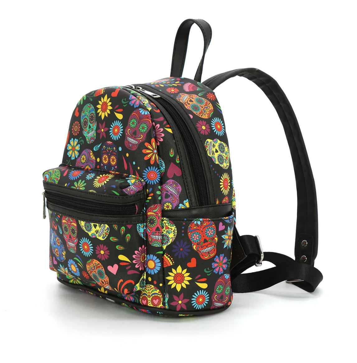Floral Sugar Skull Head Collage Mini Backpack
