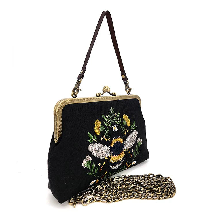 Bee Vintage Kisslock Bag In Linen Blend