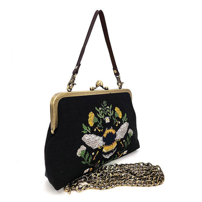 Bee Vintage Kisslock Bag In Linen Blend