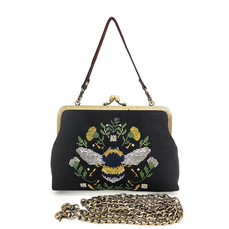 Bee Vintage Kisslock Bag In Linen Blend