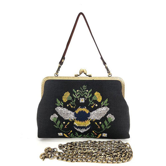 Bee Vintage Kisslock Bag In Linen Blend