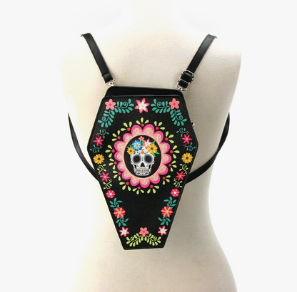 Sugar Skull Coffin Convertible Crossbody Backpack