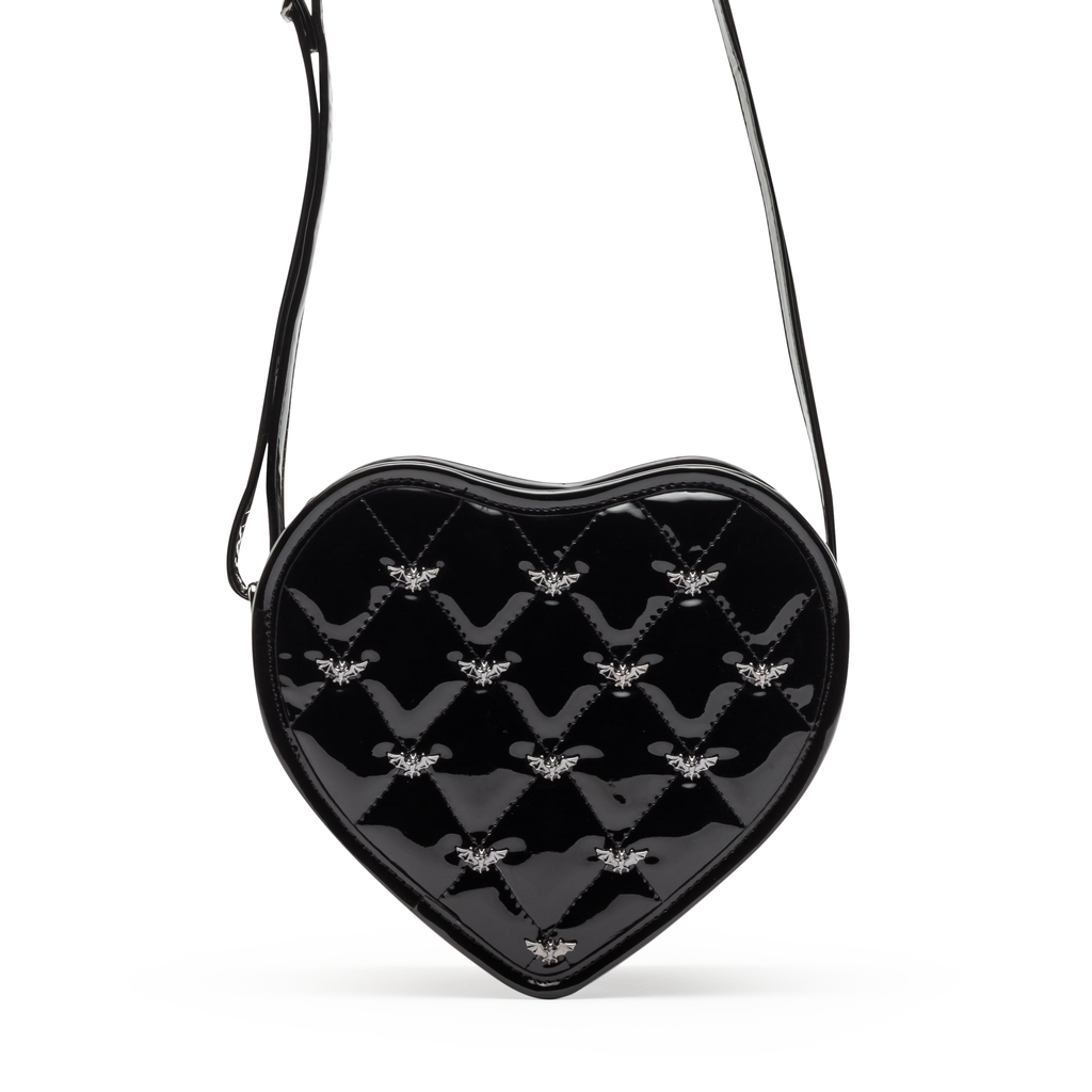 Mina Bat Studded Heart Crossbody Vinyl Black