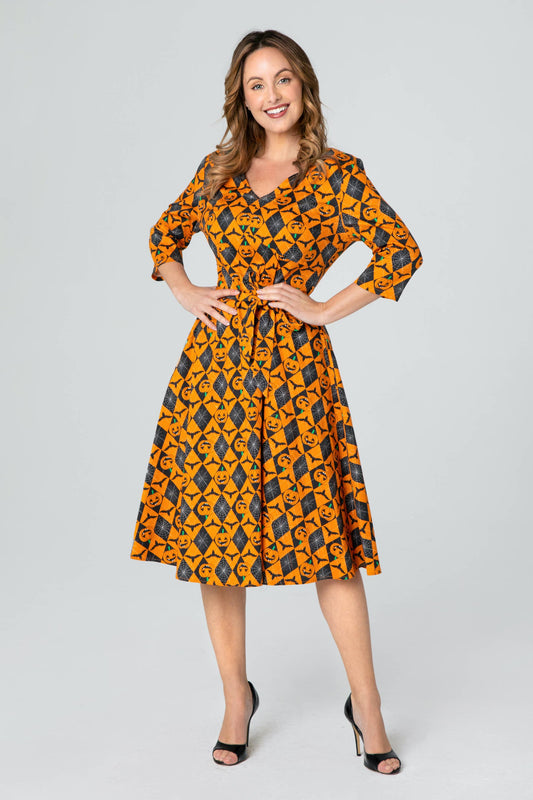 218110 | Pamela | Swing Dress With Pockets: Orange Black / S