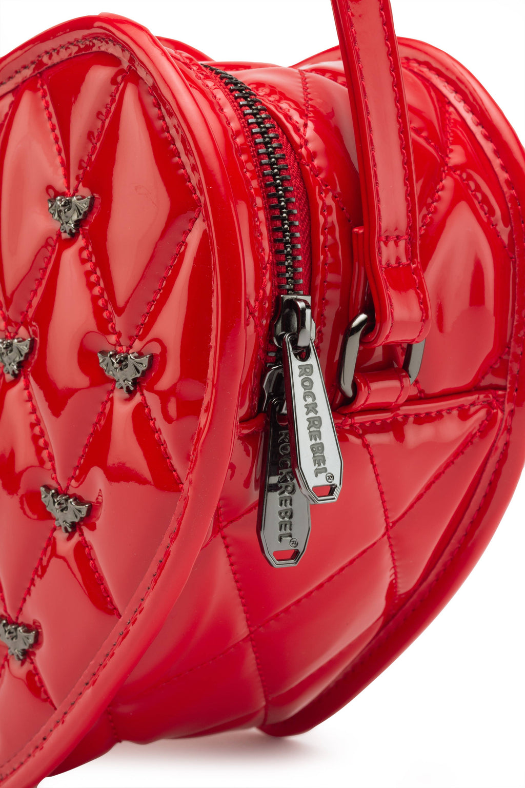Mina Bat Studded Heart Crossbody Red Vinyl